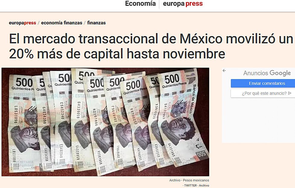 El mercado transaccional de Mxico moviliz un 20% ms de capital hasta noviembre